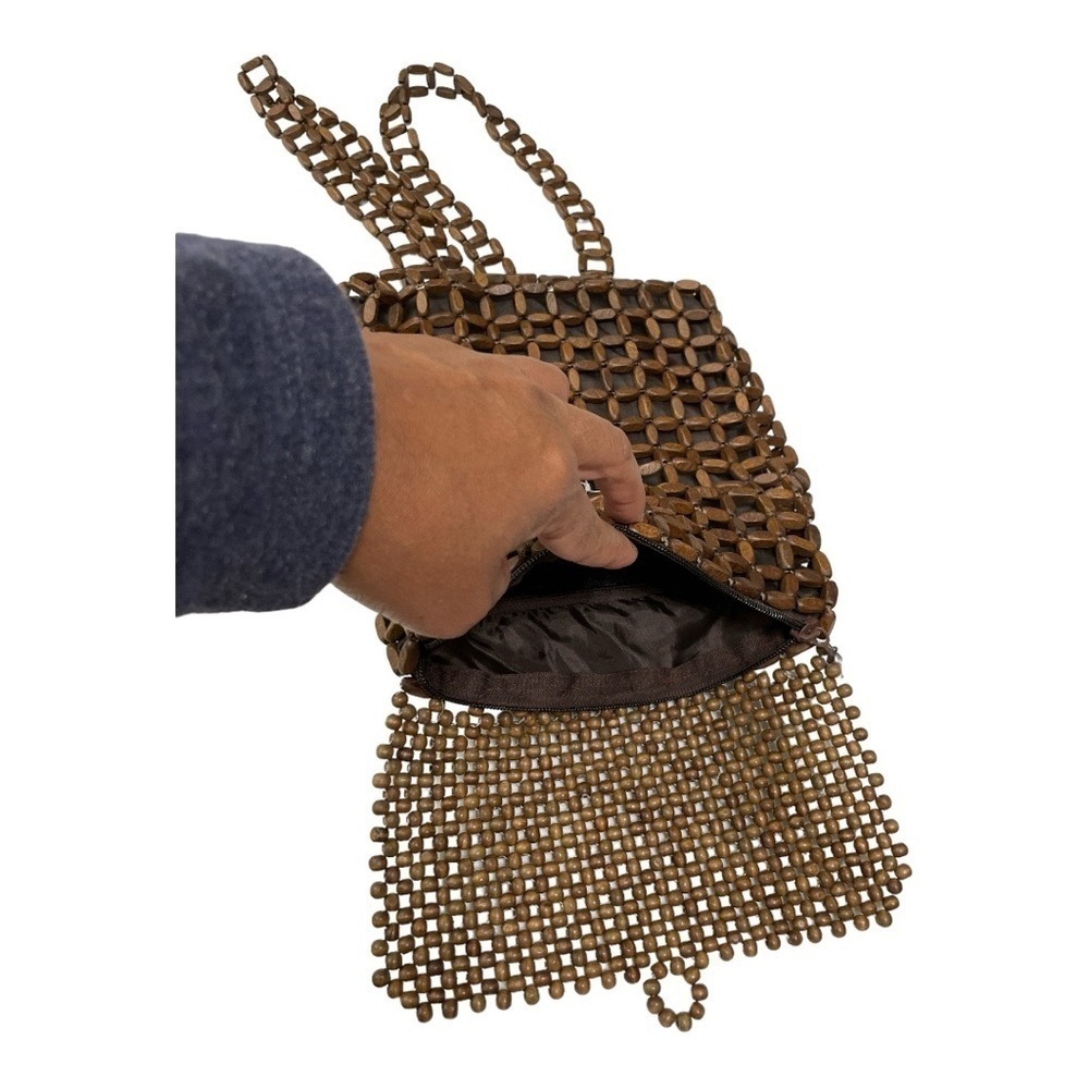 Wood Bead Backpack Lined Button Loop Closure Fest… - image 6